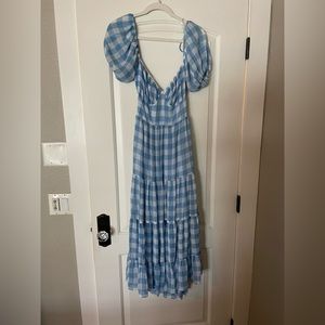 VRG GIRL NWT Blue Gingham Plaid Open Back Midi Dress